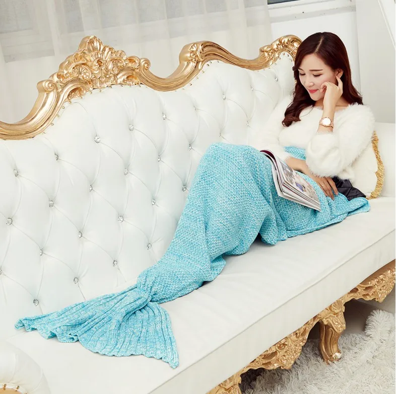 Mermaid Tail Blanket Handmade Knitted Sleeping Wrap TV Sofa Kids Adult Baby crocheted bag Bedding Throws | Дом и сад