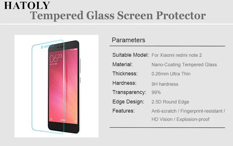 2pcs tempered glass for xiaomi redmi note 2 screen protector for xiaomi redmi note 2 film xiaomi redmi note 2 glass hatoly free global shipping