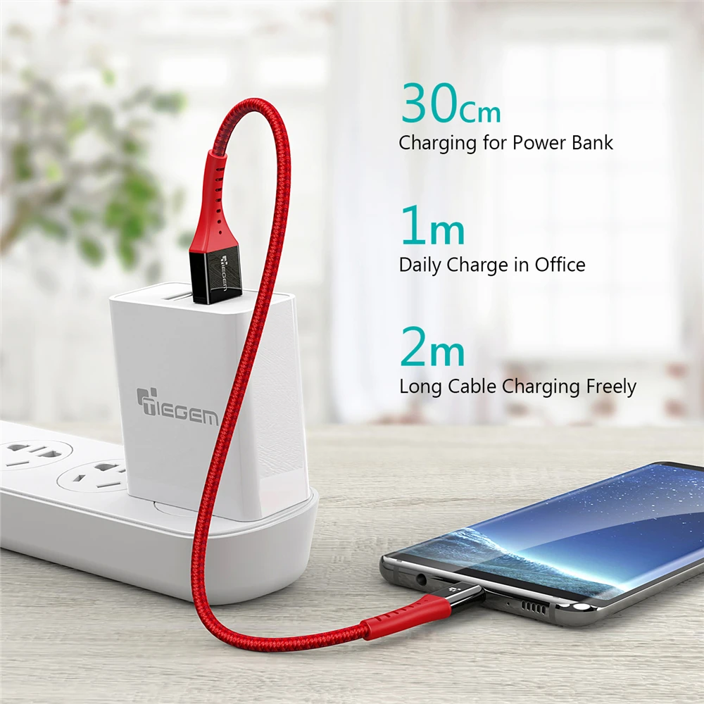 Кабель TIEGEM USB Type C для Samsung Galaxy S9 S8 Note 8 Plus кабель быстрой зарядки Xiaomi Mi 5 Oneplus 6