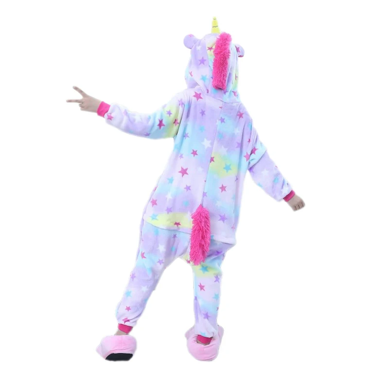 Kids Animal Stars Unicorn Pajamas For Boys Girls Flannel Cartoon cosplay Children Sleepwear Cute Hooded Pijamas Onesies 4-12Year | Детская