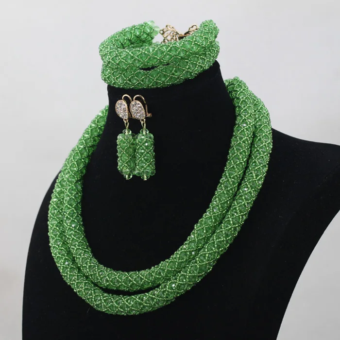 Лимонно-зеленые Африканские бусы ювелирный набор 2 слоя нигерийский Свадебный