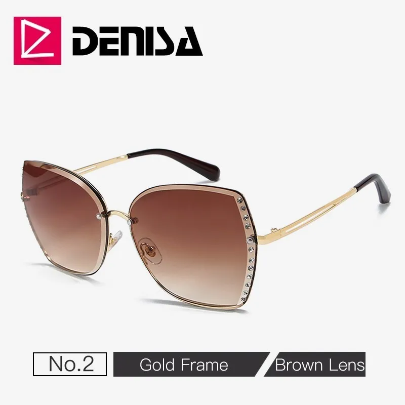 Brown Sunglasses DENISA стразы, розовые солнцезащитные очки Cateye,, модные дизайнерские женские солнцезащитные очки, защита от уф400 лучей, женские солнцезащитные очки oculosG18240 - Цвет линз: Brown Sunglasses