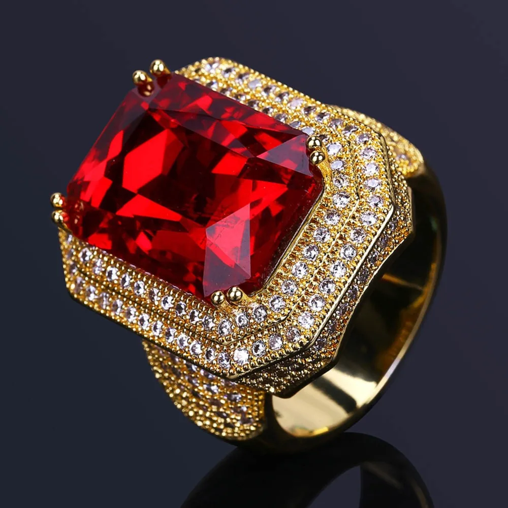 TOPGRILLZ, новинка, модное кольцо в стиле хип-хоп, позолоченное, покрытое Iced Out Bling, микро проложенный CZ камень, красные стразы, кольца с 7,8, 9,10, 11