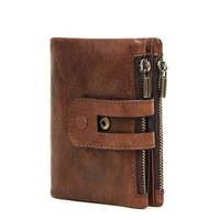 new arrival fashion vintage genuine leather mens short wallet for men small zipper organizer wallets cash purses wholesale