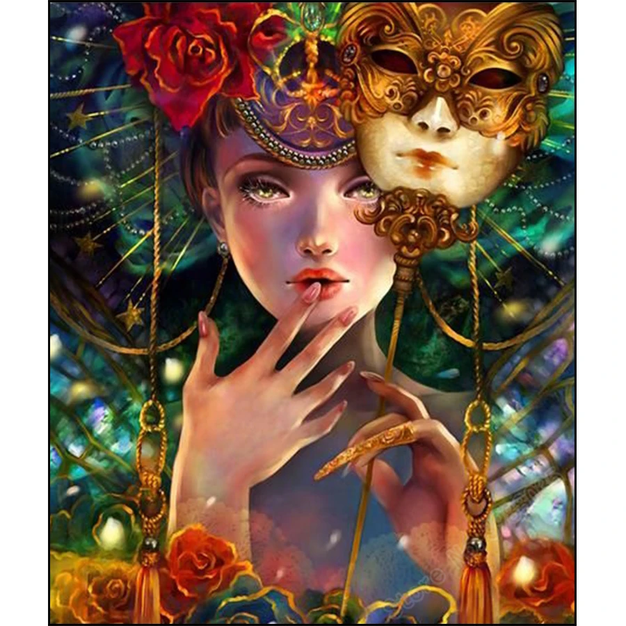 

5D DIY алмазная живопись Красивая маска девушка слезы полная квадратная/круглая Алмазная вышивка Стразы мозаика искусственная