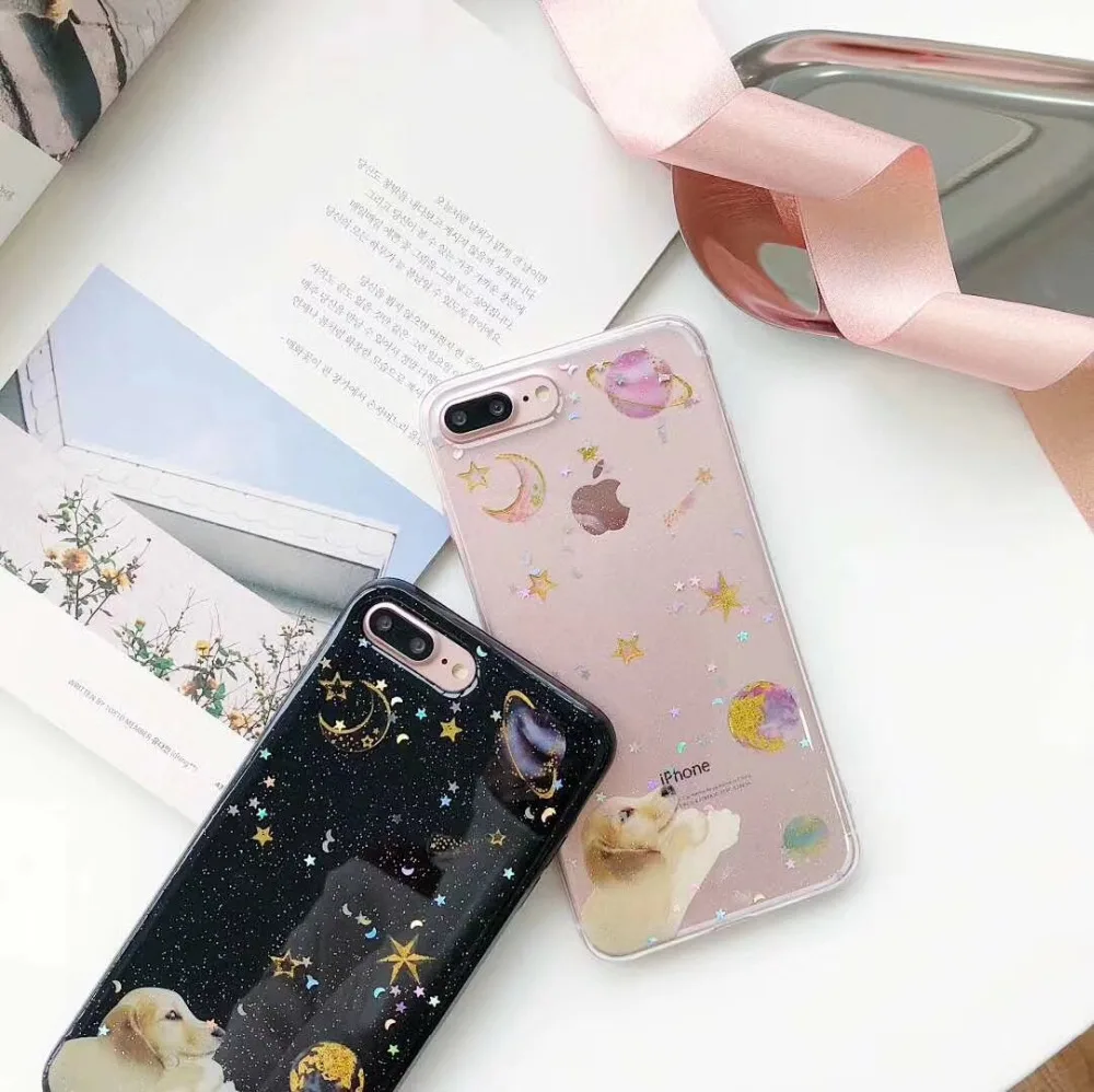 Звездное небо собака Сияющий Чехол Для Телефона iPhone 7 8 plus 6 s сумка для мобильного