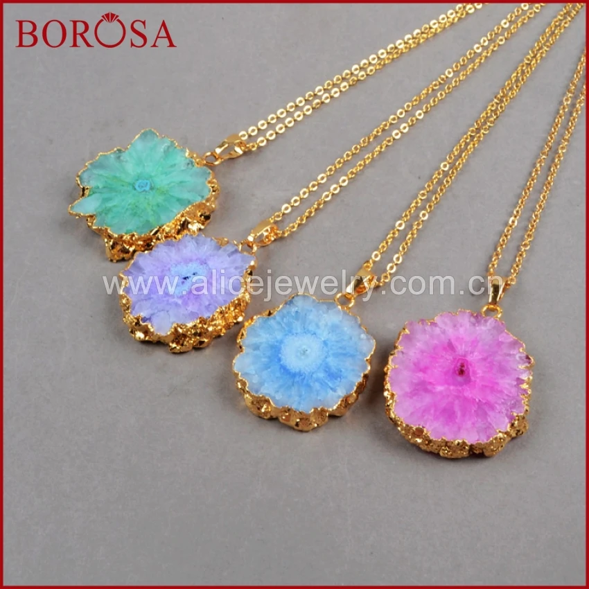 BOROSA бесплатная доставка золотая Радужная солнечная Кварцевая подвеска бусы