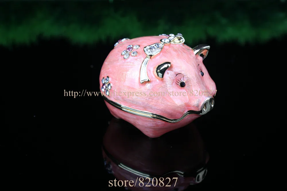 Enamel Pig Figurine with Element Crystals Trinket Pill Jewelry Box Pig with Crystals Jewelry Trinket Box Figurine