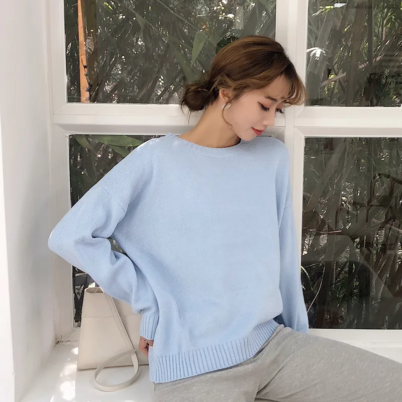 Solid Loose O-Neck 2019 New Soft Women Fall Knitted Sweater Pullover Sueter Mujer Winter Long Sleeve Fashion Casual Jumper Tops | Женская