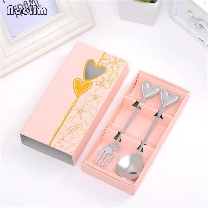 10sets Love Heart Coffee Spoon Palm Fork Set Creative Wedding Party Favors Tableware Gifts For Guests | Дом и сад