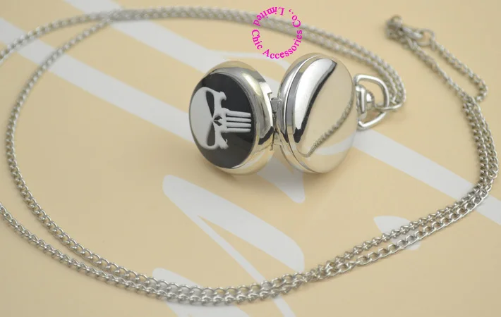 

wholesale Women lady girl unisex Super Hero the Punisher pocket watch Skull Marvel necklace fashion analog good antibrittle