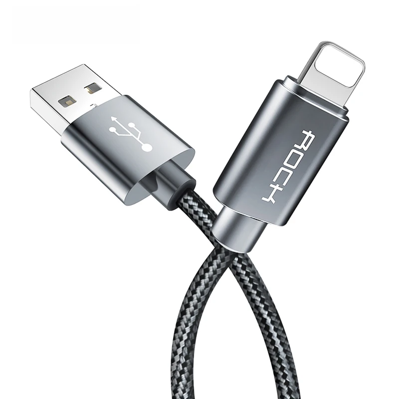 Gray USB кабель в металлической оплетке для iPhone 8, 7, 6, 6s, быстрое зарядное Освещение, кабель для iPhone, 10, SE, 5, 5S, зарядный Шнур для iPhone - Цвет: Gray