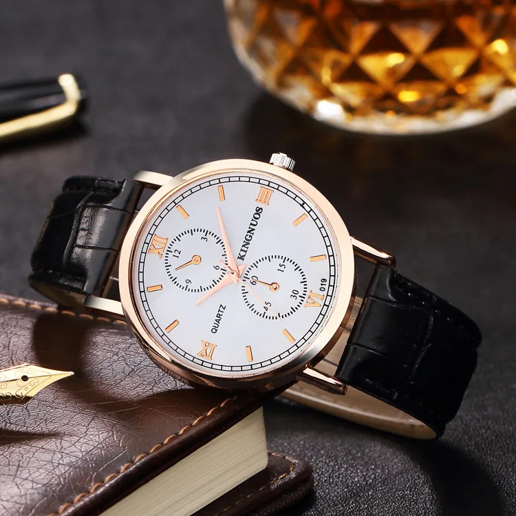

Kingnuos Famous Brand Luxury Watches Men Leather Strap Quartz Wrist Watch Men's Fashion Casual Business Sports Dress Watch Clock