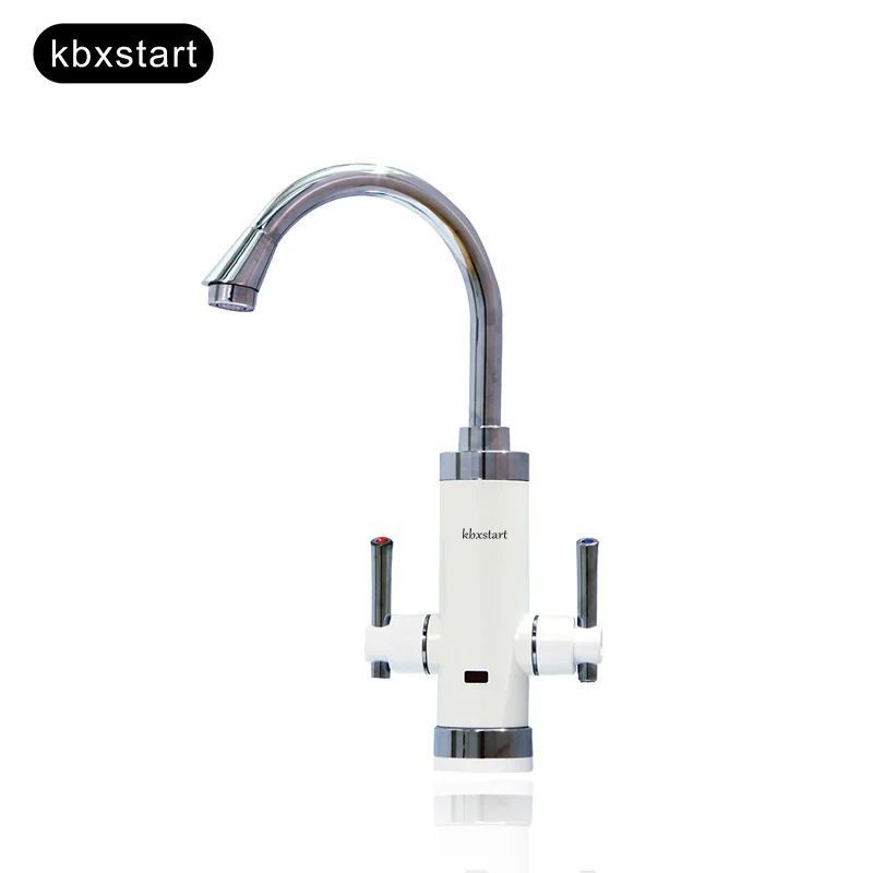 F4 White Кран для кухни с двойным переключателем для горячей и холодной воды, безрезервуарный водонагреватель, вращающаяся на 360 градусов Труба для горячей воды, быстрый нагрев, Биб-краны - Цвет: F4 White