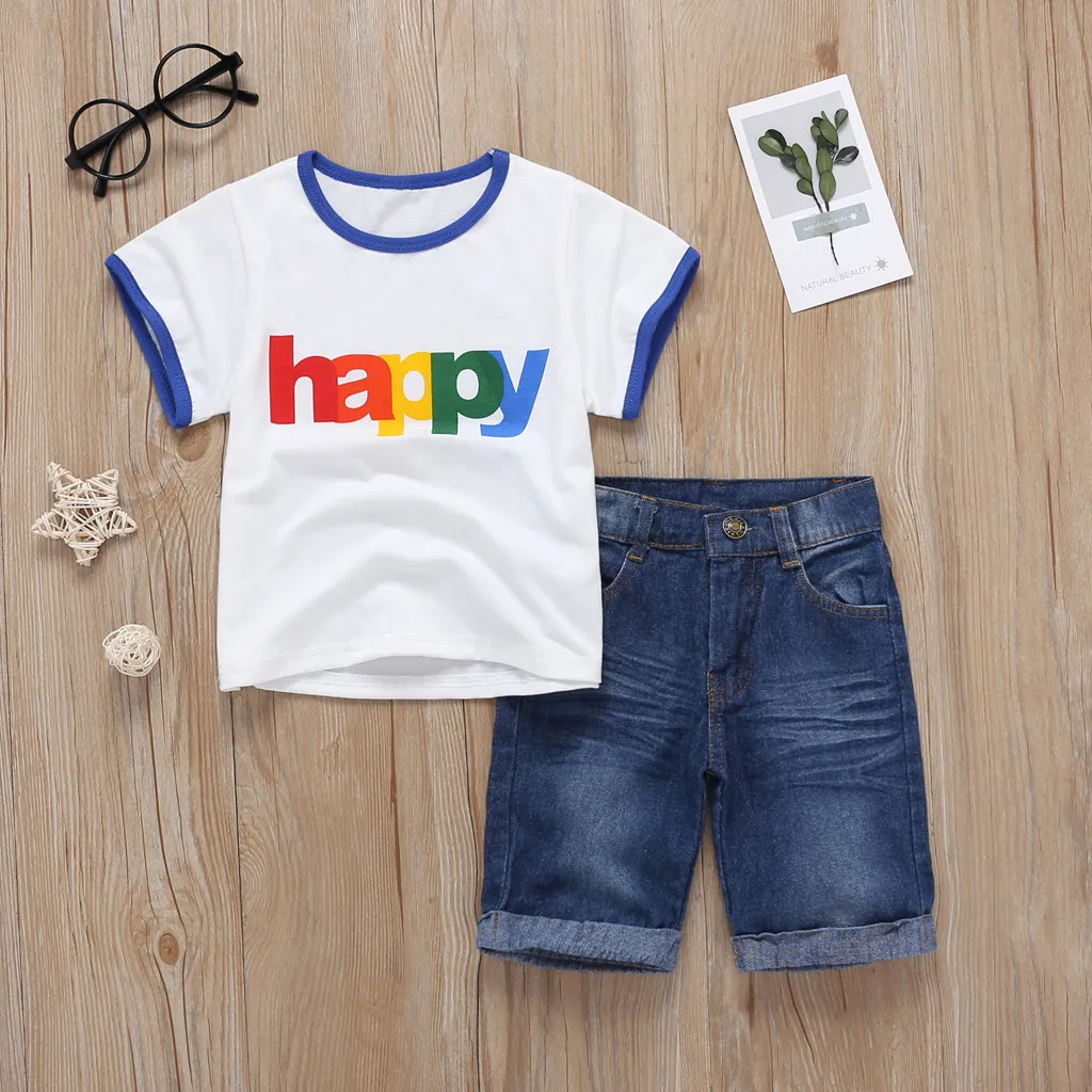 SAGACE/Летняя хлопковая одежда унисекс с буквенным принтом для маленьких мальчиков