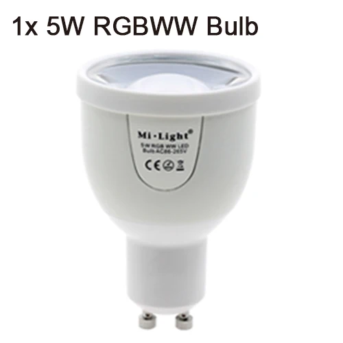 1pc RGBWW Bulb AC86-260V 2,4G GU10 5W RGBCW или RGBWW WiFi Светодиодный точечный светильник Milight FUT018 2,4G беспроводной пульт дистанционного управления/управление через WiFi - Испускаемый цвет: 1pc RGBWW Bulb