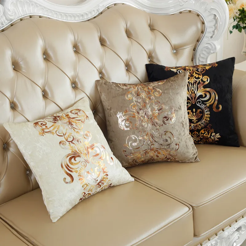 Luxurious Velour Pillow Bronzing Cushion Home Decor Golden Print PillowCase decorative sofa Throw cushions 45x45cm | Дом и сад