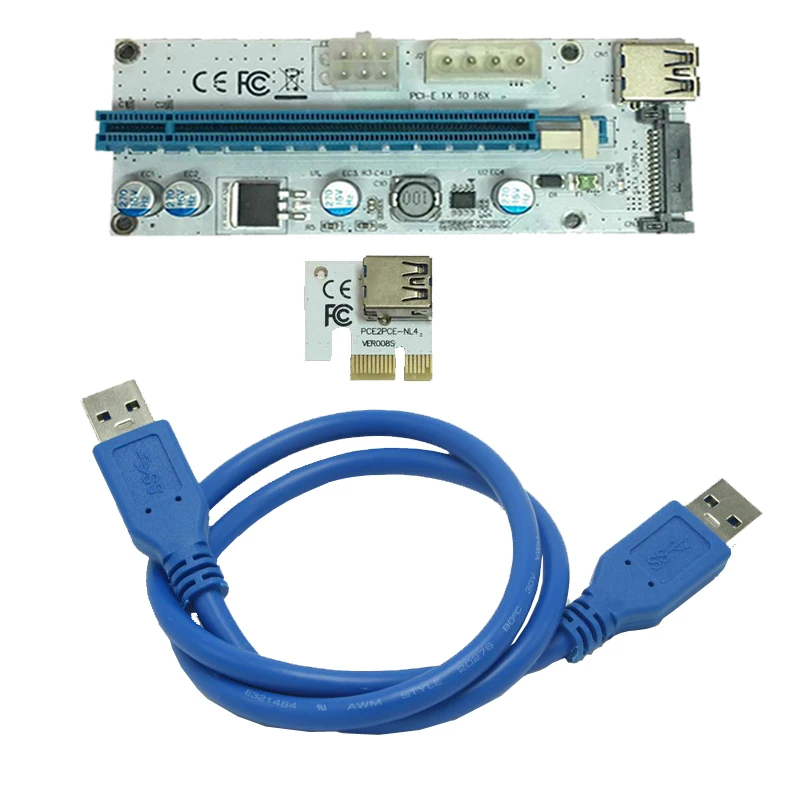 60 см PCI E Express 1X к 16X расширитель переходника адаптер USB 3 0 LED SATA 6 Pin кабель питания