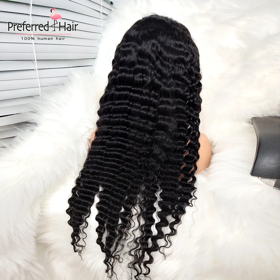 Предпочтительные бразильские волосы Remy с глубоким волнистым кружевным фронтом парик с волосами младенца 150% Плотность предварительно сорвал полный кружева человеческих волос парики для женщин