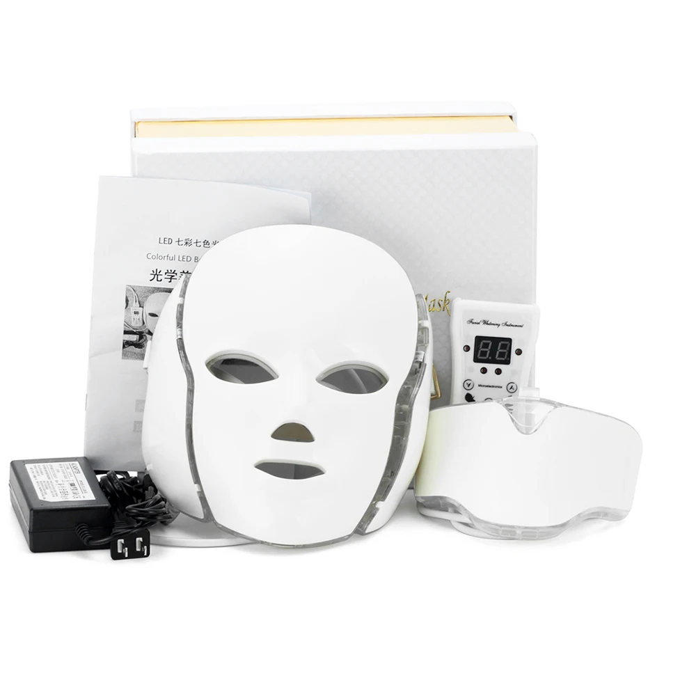 LED Facial Neck Mask With 7 Color Micro-current LED Photon Mask Remove Wrinkle Acne Skin Rejuvenation Face Beauty Machine