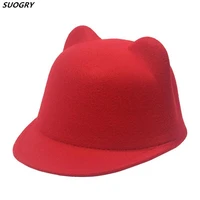 suogry mother daughter felt fedora hat child adult solid color cat ears short brim hat for women men equestrian knight caps