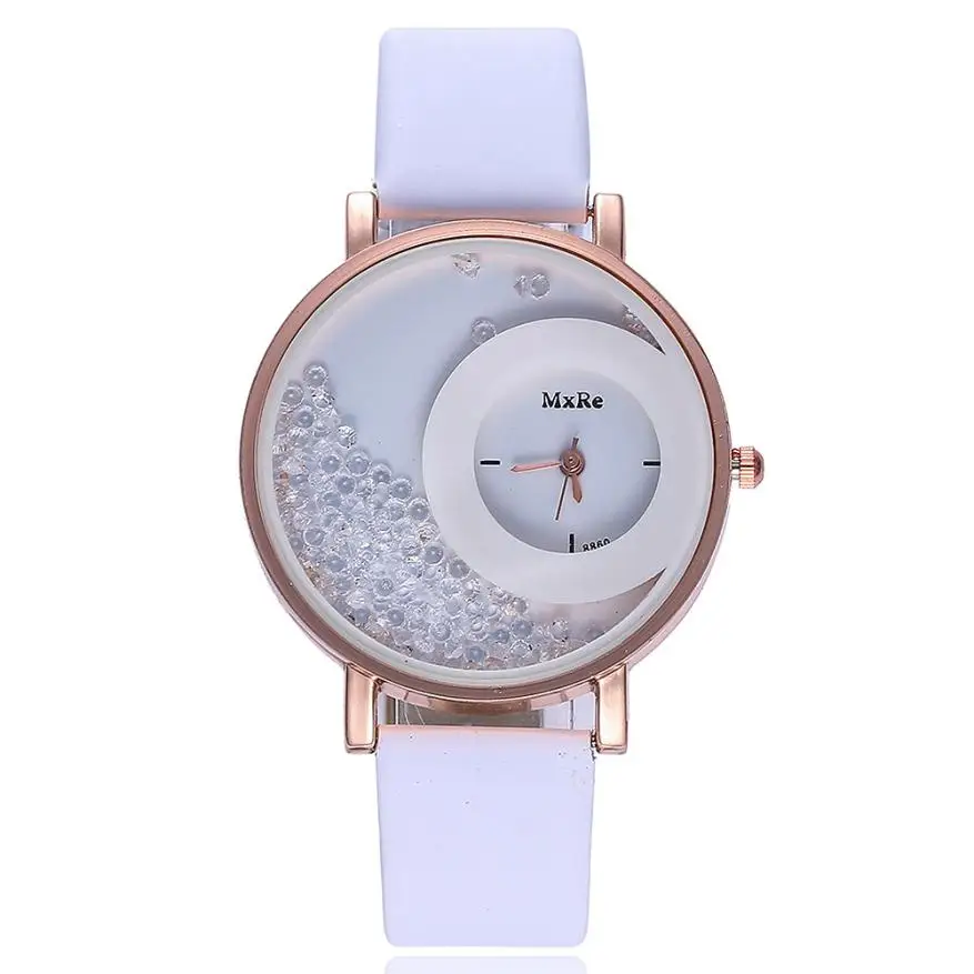 MxRe2018 Women's Watches Fashion Leather Quicksand Diamonds Quartz Round Ladies Watch Relogio Feminino #W | Наручные часы