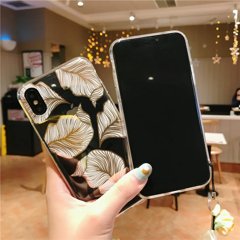 Luxirous Electroplated case for iphone XS Max iPhone 11 Pro 6 6s clear 7 plus 8 X XR flower glod leaves |