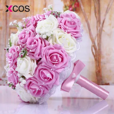 XCOS wedding bouquet Handmade Flowers Decorative Artificial Rose Pearls Bride Bridal Accents Wedding Bouquets | Свадьбы и торжества