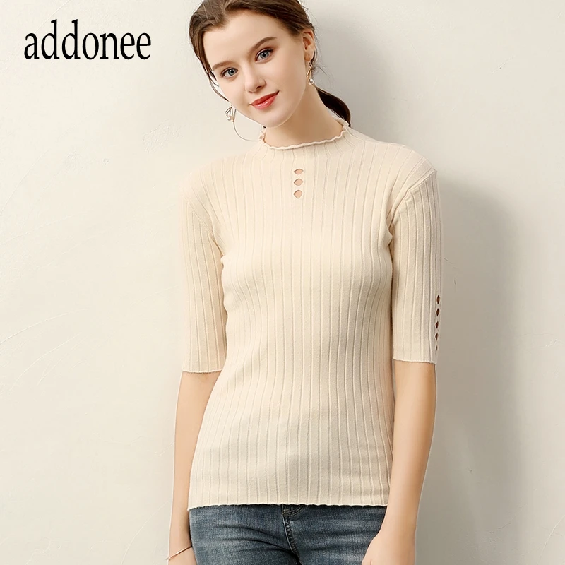 Spring Summer Autumn New Style Cashmere Fiber Women Lady Short Sweater Wild Solid Fashion Sexy Flexible Big Size O-Neck Cotton | Женская