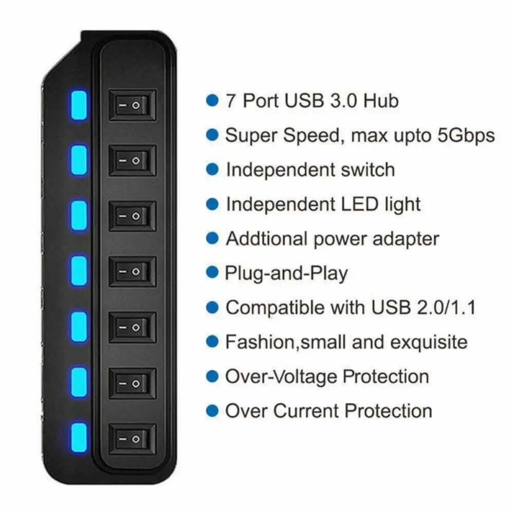Usb хаб 3 0 7 портов Micro USB разветвитель с адаптером питания Hab высокоскоростной 5