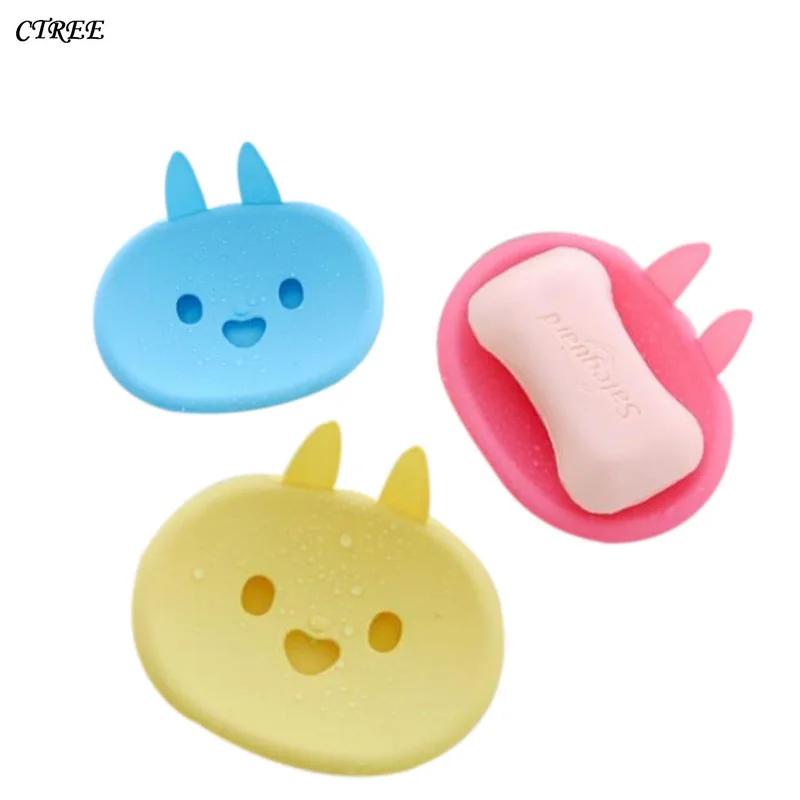 

CTREE 1 Pcs Portable Soap Case Creative Lovely Cartoon Rabbit Double Layer Drain Soap Box Shower Home Bathroom Accessories C28