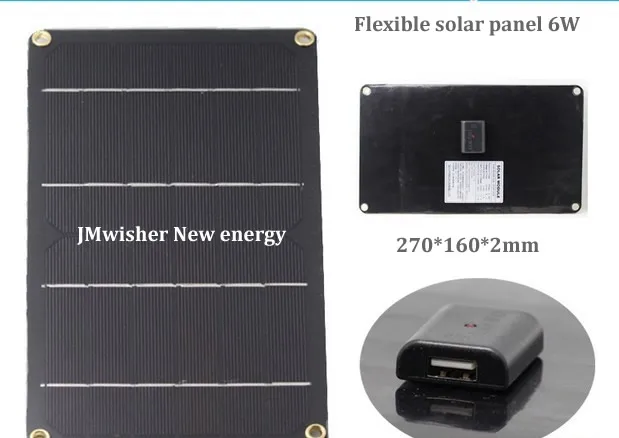 Гибкая солнечная панель 6W 6V 1A USB порт для зарядки сотового телефона используется