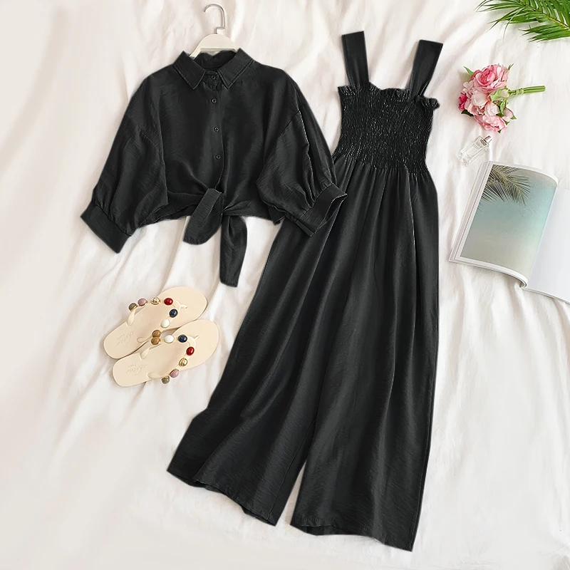 

Женский комбинезон из двух предметов, модный свободный универсальный топ и топ на бретелях с широкими штанинами, костюм-Двойка для взрослых...