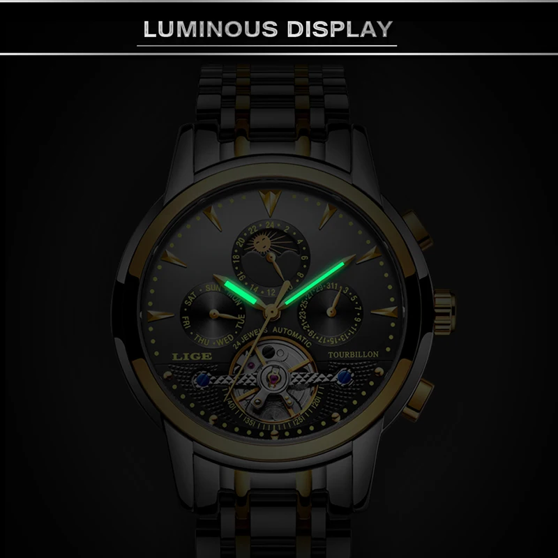 

LIGE Mens Watches Top Brand Luxury Automatic Mechanical Watch Men Full Steel Business Waterproof Sport Watches Relogio Masculino