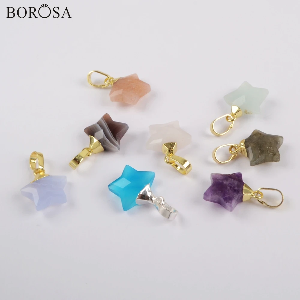 

BOROSA 10Pcs New Star Shape Multi-Kind Stones Pendant Rainbow Material Beads for Earring for Women Necklace Handmade WX1171