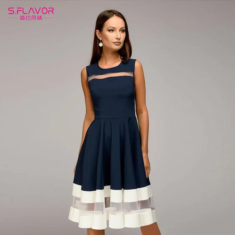 Женское винтажное Сетчатое платье S. FLAVOR летнее с круглым вырезом без рукавов