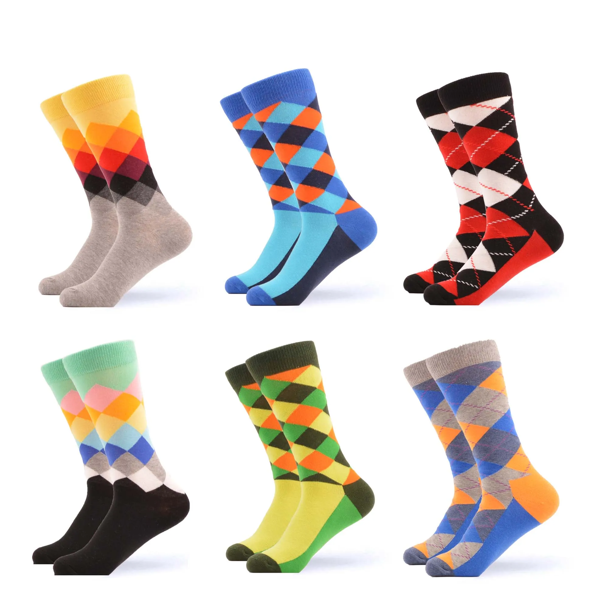 05733 (6 pairs) SANZETTI, мужские цветные Повседневные носки, носки из чёсаного хлопка, дизайнерские носки в стиле Харадзюку, носки в стиле хип-хоп, геометрические, в клетку, в горошек, подарки, счастливые носки - Цвет: 05733 (6 pairs)