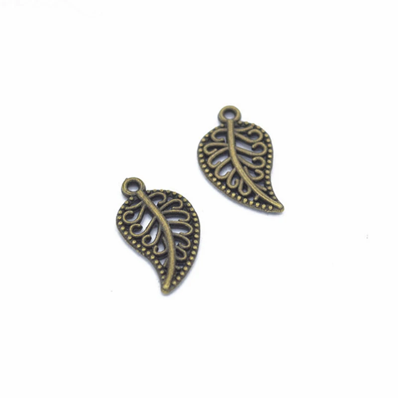 Antique Bronze 50 шт./лот, золото, розовое золото, цвет 19*10 мм, лист, очаровательные бусины, оставьте филигранную подвеску, заглушки для самостоятельного изготовления ювелирных изделий - Цвет: Antique Bronze