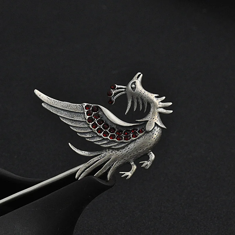 

Bastiee 925 Sterling Silver Phoenix Hair Stick Jewelry for Women Red Crystal Hanfu Hairpin Chinese Handmade Ethnic Style