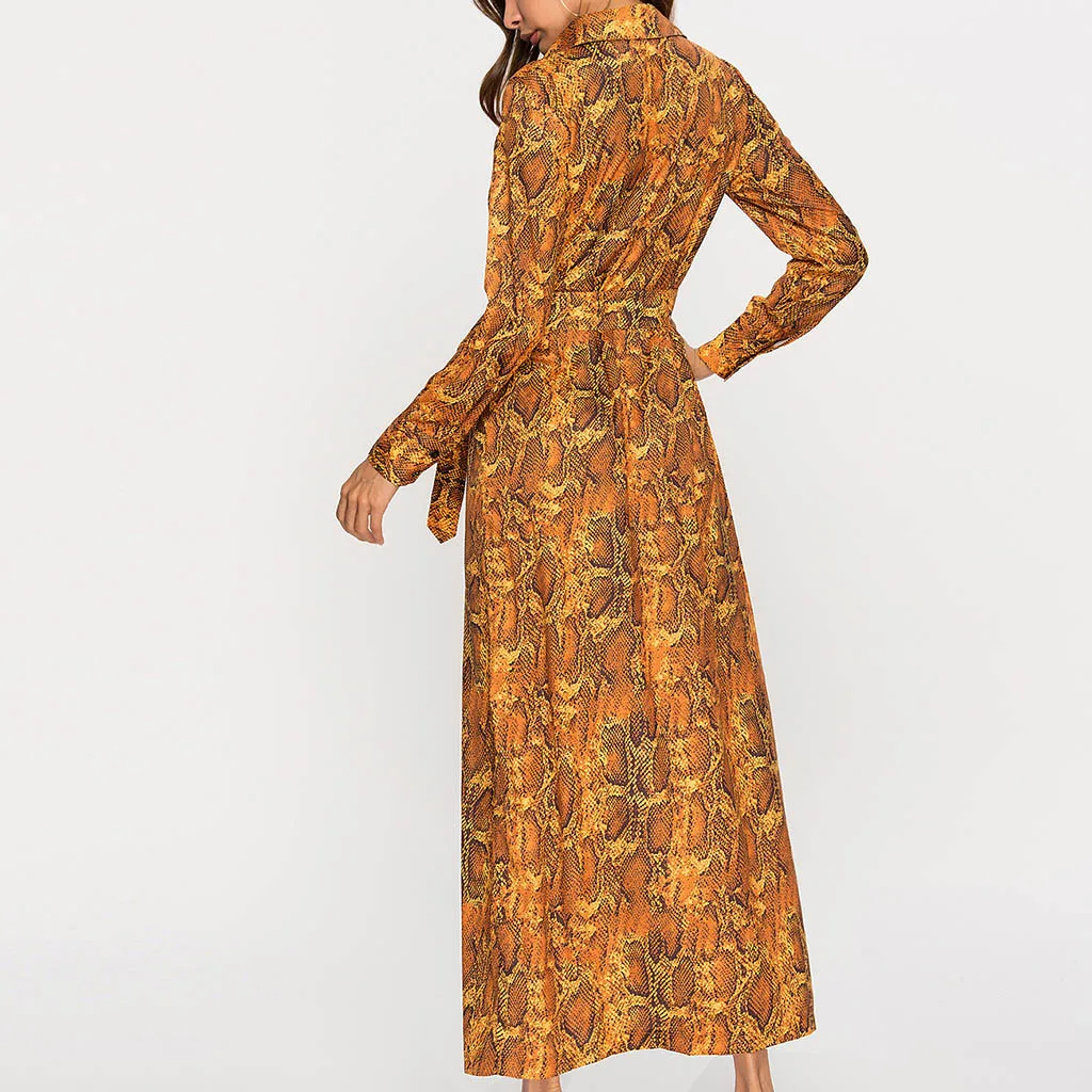 JAYCOSIN Snake Skin Print Vintage Maxi Dress Women Clothes Autumn Long Sleeve Sexy Party Office Ladies Dresses dropshipping 429W | Женская