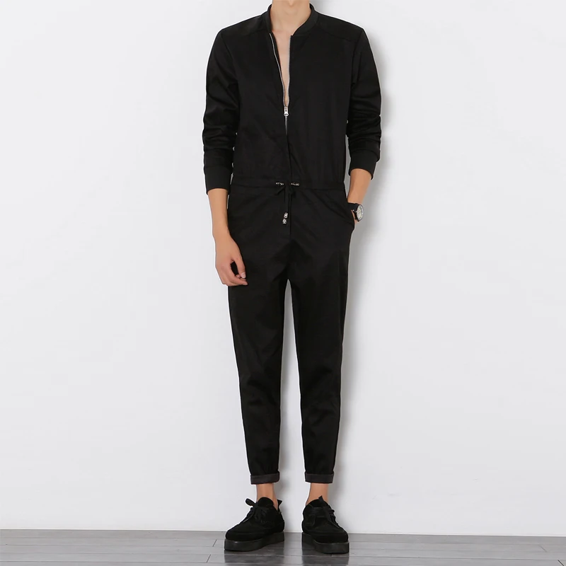 

2019 Mens Black Long Sleeved Jumpsuit Male Elegant Cool Overalls Summer Hip-Hop Rompers Harem Bib Pants 041605