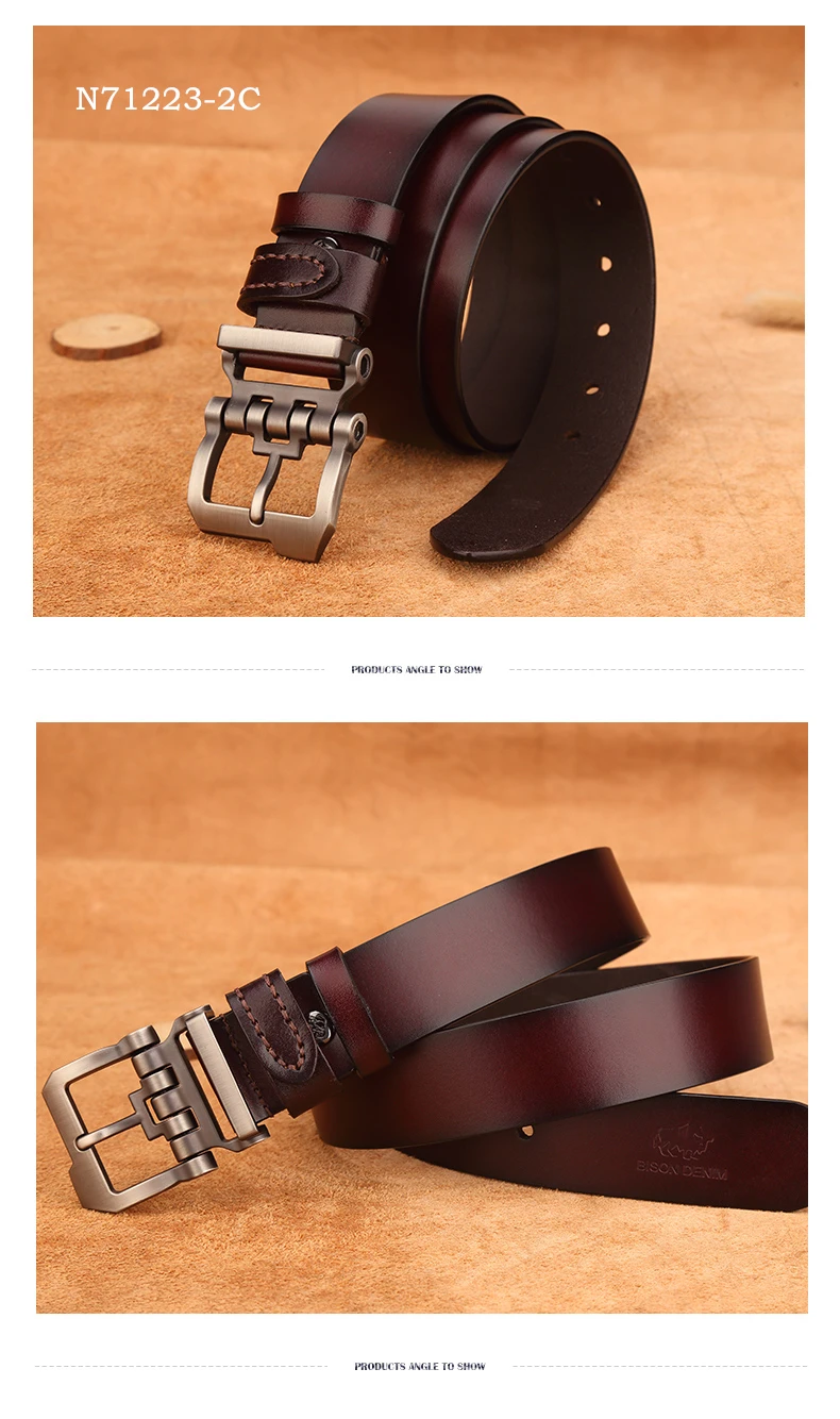 BISON DENIM, ремень из натуральной кожи для мужчин, подарок, дизайнерские джинсы, ремни, мужские, высокое качество, Воловья кожа, индивидуальная Пряжка, Ретро стиль, N71223