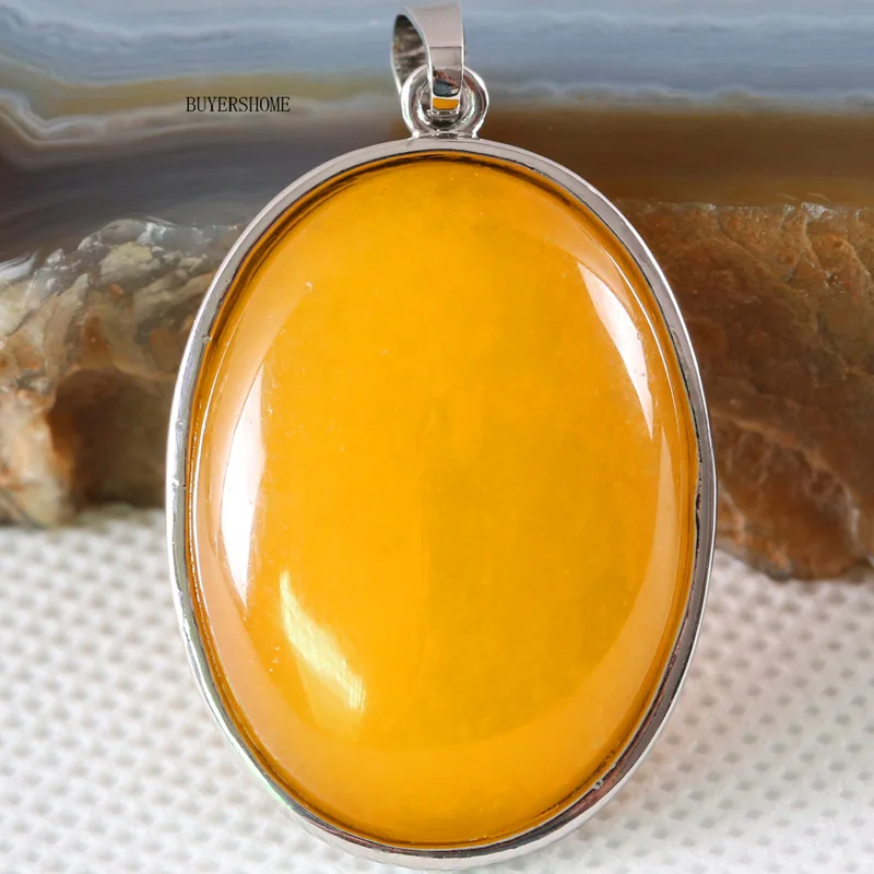 Yellow Jade 1 шт. 31 цвет 35x25 мм Серебряный кулон Овальный натуральный камень Бусины Подходят Ожерелье Серьги для женщин Howlite Амазонит ювелирные изделия подарок - Окраска металла: Yellow Jade