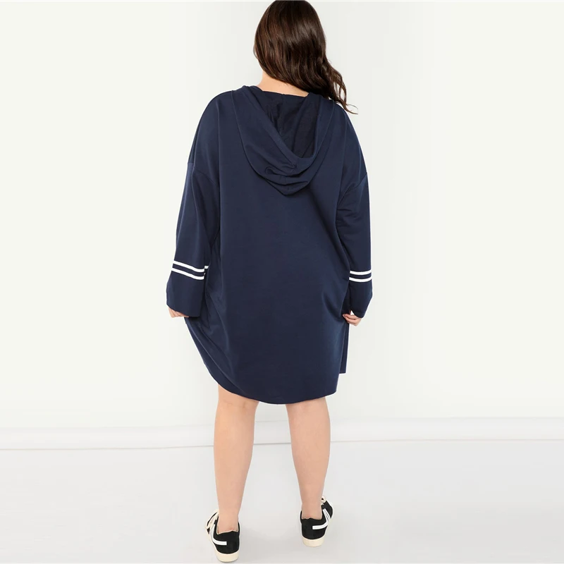 Dotfashion/Длинная женская толстовка размера плюс, в полоску, с надписями, в морском стиле, повседневная, весна-осень, с капюшоном, на шнурке, элегантная Толстовка
