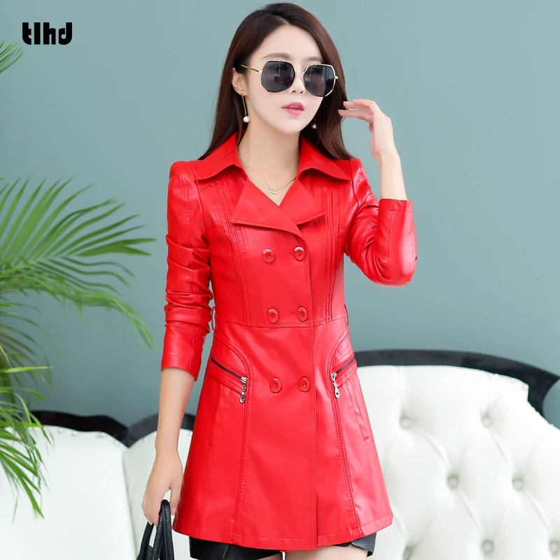 Tlhd новые модные женские туфли красный Искусственная Кожа Длинные куртки леди