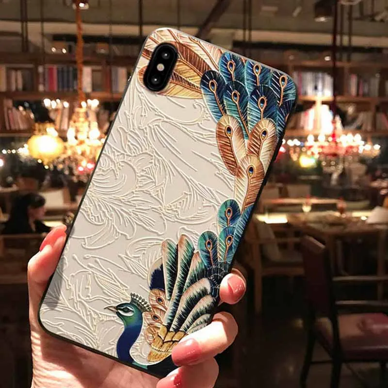 JIBAN ретро павлин тиснением Краски Матовый телефон случае для samsung S10 S9plus Note9 S8plus