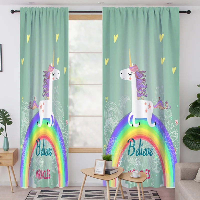 Оконные шторы FYMX с мультяшным единорогом затемняющие драпировки 3D принтом для