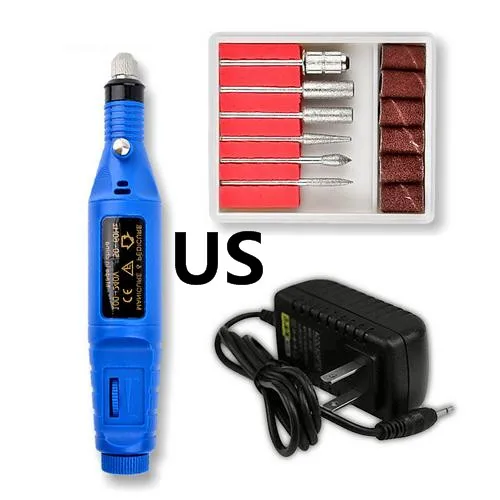 Blue-US Plug Электрическая дрель для ногтей, маникюрный набор, ручка для дизайна ногтей, педикюр, Шлифовальная Пилка Для дизайна ногтей, набор инструментов для дизайна ногтей, штепсельная вилка стандарта ЕС/США, TSLM2 - Цвет: Blue-US Plug