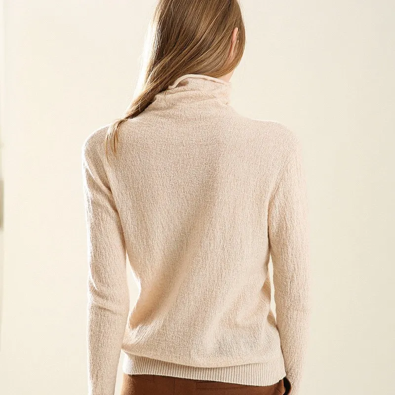 Fine Combed Wool Women Liberal Collar Knit Linen Texture Knitted Pullover Turtleneck Female Jumper Fashion Sweaters 2018-19 | Женская