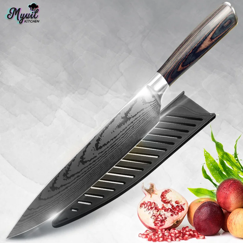 Кухня Ножи шеф повара 8 дюймов Нержавеющая сталь ножи мясо Santoku японский 7CR17 440C